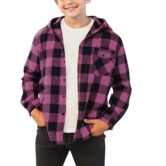 Boys Plaid Shirt Jacket Casual Loose Cute Button Shacket Kids Fall Lightweight Long Sleeve Outwear with Pocket 4-15 Years