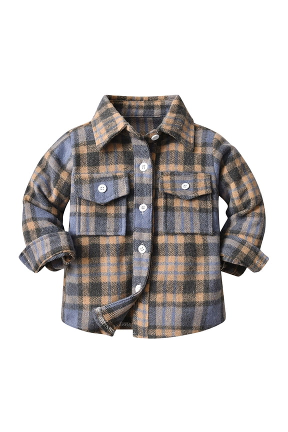 Boys Plaid Shirt Long Sleeve Flannel Shirt Kids Button Down Shirts Casual Tops Coat Jacket ,3-4 Years,Blue