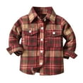 thumbnail image 1 of Boys Plaid Shirt Long Sleeve Flannel Shirt Kids Button Down Shirts Casual Tops Coat Jacket,Z2-Red,2-3 Years, 1 of 3