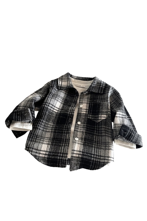 Boys Plaid Shirt with Front Chest Pocket Boys Shirts Size 14-16 Kids Long Sleeve Button Down Shirts Tops Casual Blouse(Size 5-6 Years,Black)