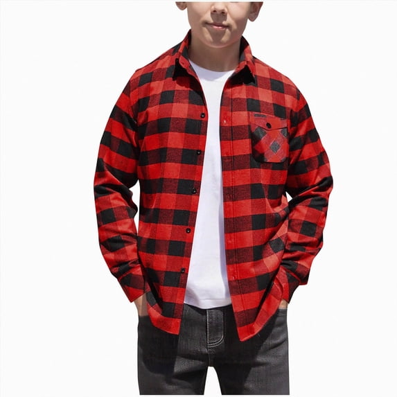 Boys Plaid Shirts Long Sleeve Button Down Flannel Shirt Casual Tops Comfy Lapel Checkered Shirt Tops For Kids,Flannel Shirt Boys 12-13 Years