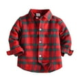 thumbnail image 1 of Boys Plaid Shirts Long Sleeve Lapel Button Down Outwear Tees Tops for Boy, 1 of 6