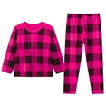 thumbnail image 1 of Boys Plaids Print Pajamas Long Sleeve Sleepwear Outfits Comfort Casual Cute Spring Pajamas for Boys,Hot Pink,7-8 Years, 1 of 2