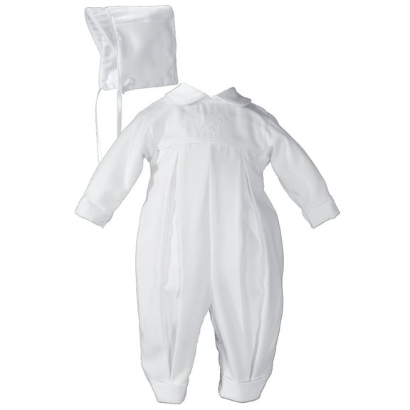 Boys Pleated Christening Baptism Coverall with Embroidered Shamrock Cluster and Hat (Baby)