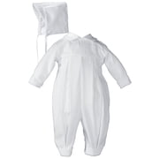 Boys Pleated Christening Baptism Coverall with Embroidered Shamrock Cluster and Hat Baby