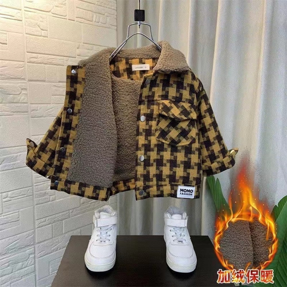 Boys Plush Jacket 2024 New Boys Winter Handsome Boys Thickened Jacket