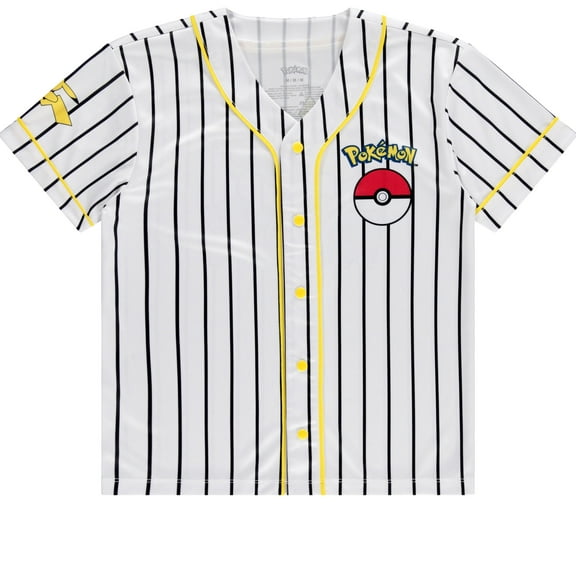 Boys Pokemon Baseball Jersey Shirt - Featuring Pikachu, Charizard, Squirtle and Bulbasaur- Little and Big Boys Sizes XS-XL White