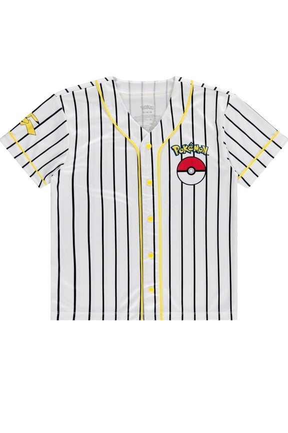 Boys Pokemon Baseball Jersey Shirt - Featuring Pikachu, Charizard, Squirtle and Bulbasaur- Little and Big Boys Sizes XS-XL White