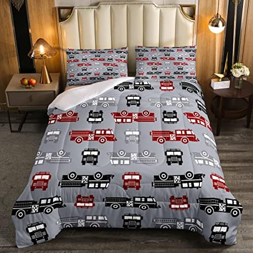 Boys Police Car Comforter Set School Bus Bedding Set Twin Size Fire