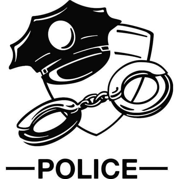 Boys Police Cute The City Wall Decal Decoration Police Hat, Handcuffs and Cute Badge Doodle Art Lasts Years and Easily Removable - Size: 10 In(W) x 10 In(H)