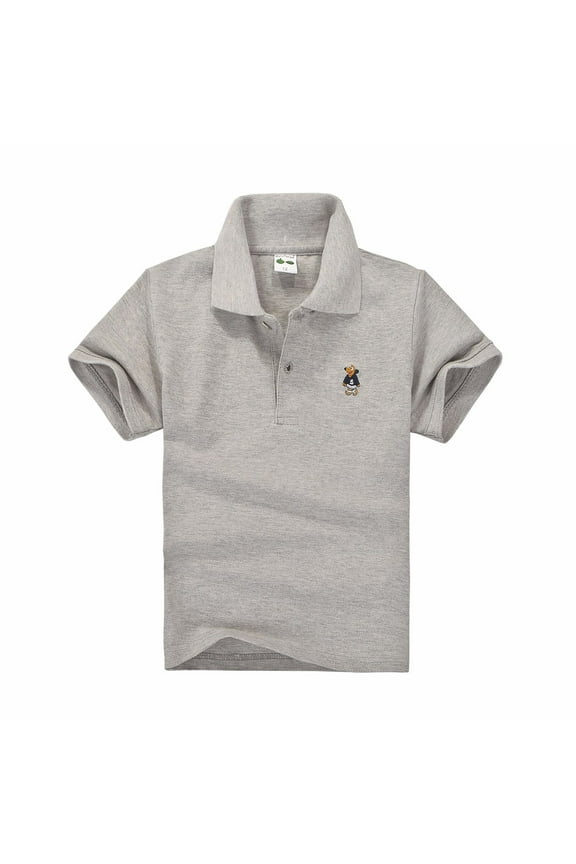 Boys' Polo Shirt Grey Polo Shirt Boys Short Sleeve Shirt Rugby Button Down Shirt 11-12 Years