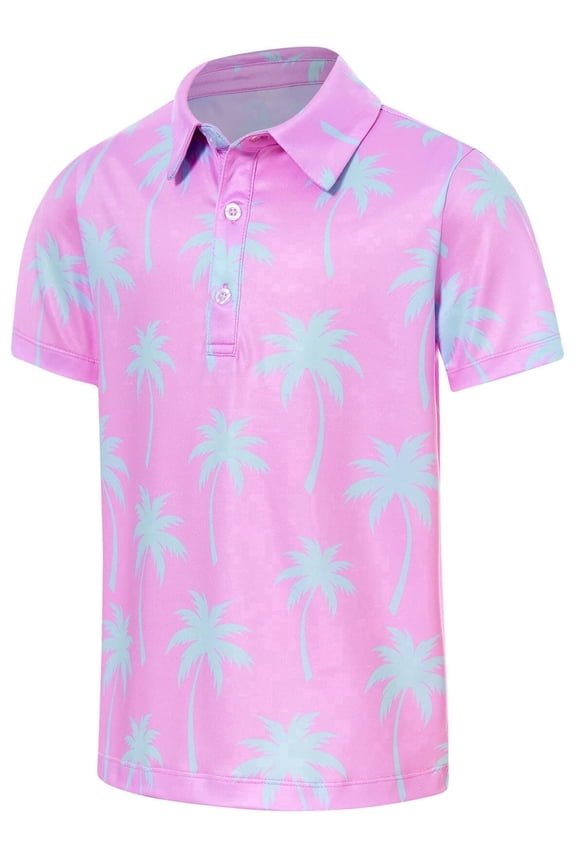Big Boys Polo Shirts Collared Palm Printed Hawaiian Shirt Short Sleeve Top