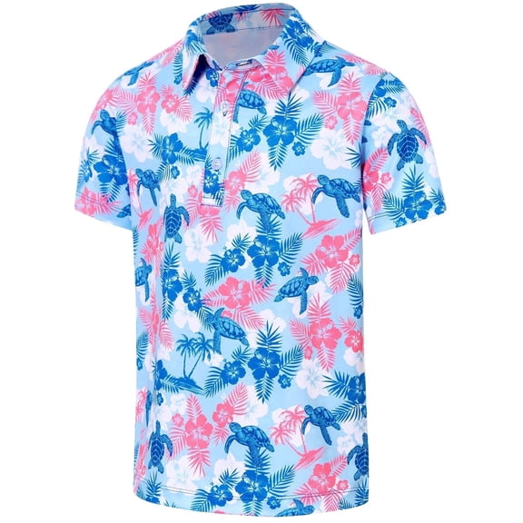 Boys Polo Shirt Hawaiian Golf Collared Performance Tops Kids Short Sleeve 7-14 Years