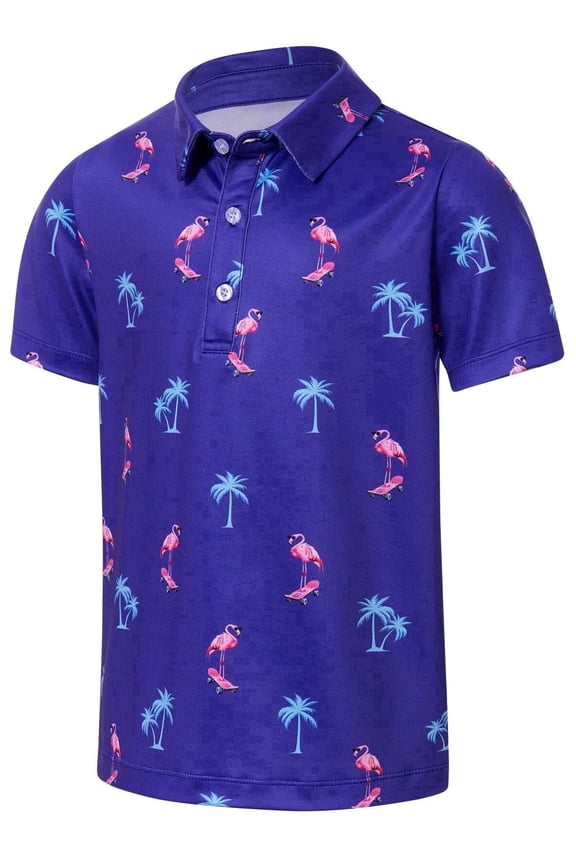 Boys Polo Shirt Hawaiian Golf Collared Performance Tops Kids Short Sleeve 7-14 Years