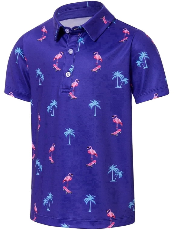 Boys Polo Shirt Hawaiian Golf Collared Performance Tops Kids Short Sleeve 7-14 Years