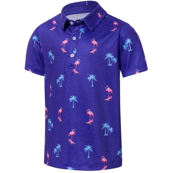 Boys Polo Shirt Hawaiian Golf Collared Performance Tops Kids Short Sleeve 7-14 Years