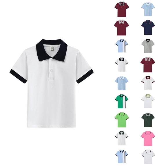 Boys Polo Shirt Kids Summer Short Sleeve Solid Casual Collared Shirt School Uniform 3-13 Years