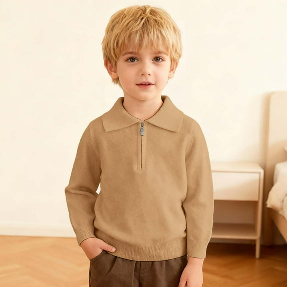 Boys Polo Shirt Long Sleeve Boy Khaki Shirt Casual Classic Fashion Shirts 3-4 Years
