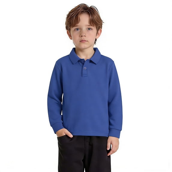 Boys Polo Shirt Long Sleeve Boys Dark Blue Button down Shirt Boys Collared Shirts Boys School Uniform Shirts Boys Shirts Size 1-2 Years