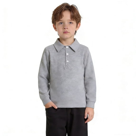 Boys' Polo Shirt Long Sleeve Kids Grey Button down Shirt Casual Collared Shirts Classic Summer Shirt 3-4 Years