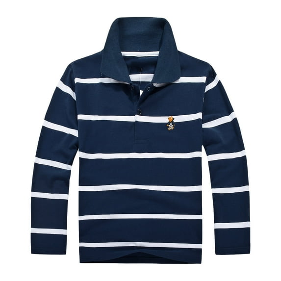Boys Polo Shirt Long Sleeve Toddler Shirt Collared Shirt Striped Rugby Shirt for Toddler Boy
