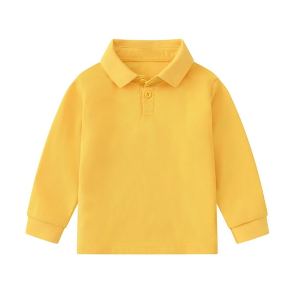 Boy Polo Shirt with Long Sleeves Yellow Polo Shirt for Boys Casual Blouse Tops Pullover for Teen Boy