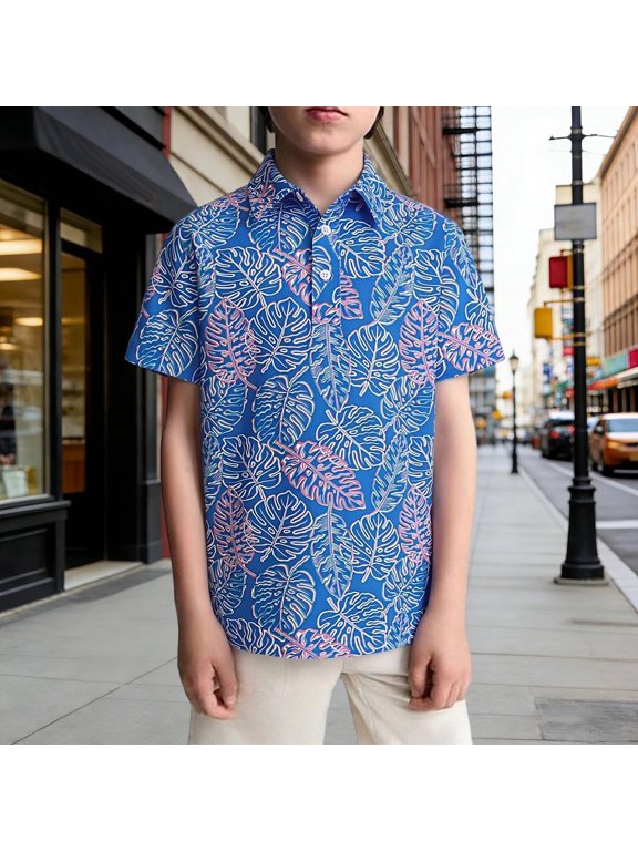 Boys Polo Shirt Pineapple Print Lapel Short Sleeve Top Summer Stylish Casual Kids Beach Shirts Size 11-12Y