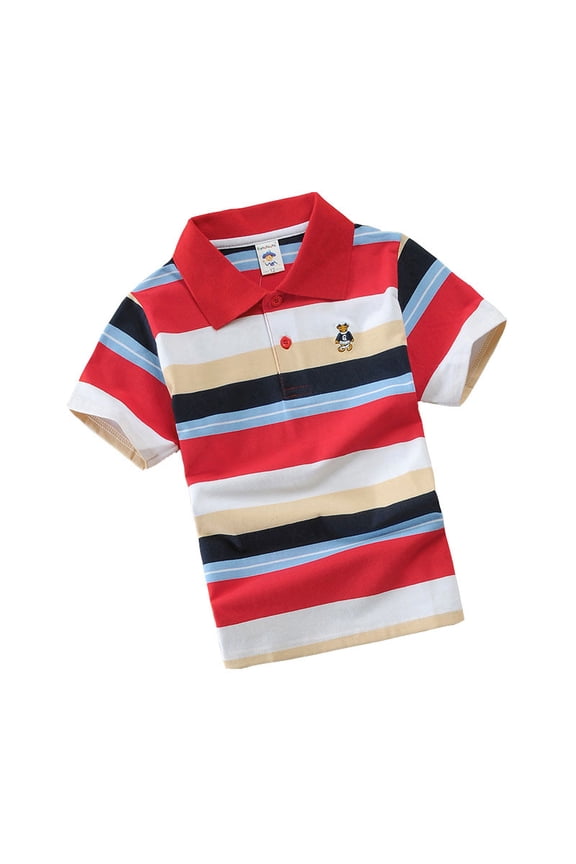 Boys Polo Shirt Short-Sleeve Activewear Sweatsuits School Uniform Collared Shirt Summer Holiday Tops Red 7-8 Years