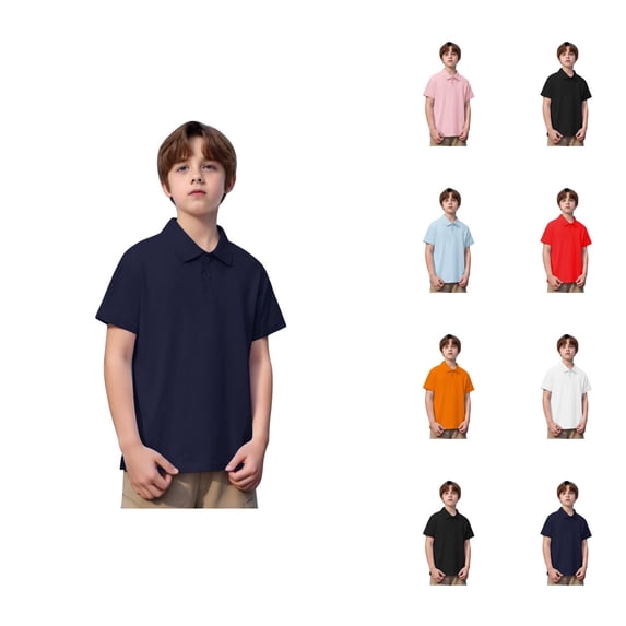 Boys Polo Shirt Short Sleeve School Uniform Shirt Solid Color Collared Top Button Closure Casual Shirt for Kids School Activities