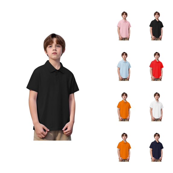 Boys Polo Shirt Short Sleeve School Uniform Shirt Solid Color Collared Top Button Closure Casual Shirt for Kids School Activities