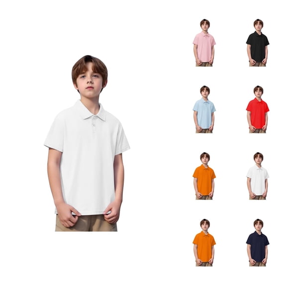 Boys Polo Shirt Short Sleeve School Uniform Shirt Solid Color Collared Top Button Closure Casual Shirt for Kids School Activities