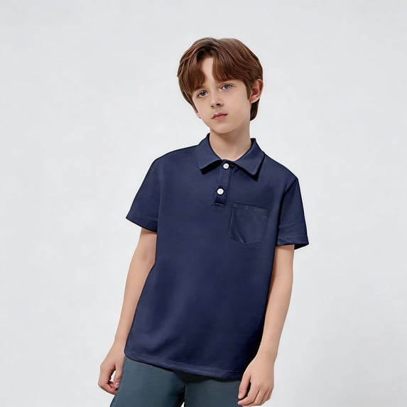 Boys' Polo Shirt Short Sleeves Boys Navy Button up Shirt Casual Boys Uniform Shirts Boys Clothes 3-4 Years
