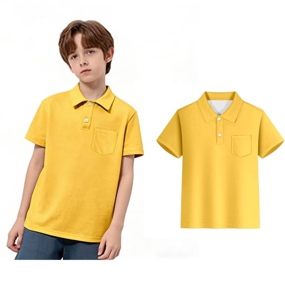 Boys Polo Shirt Short Sleeves Boys Yellow Button down Shirt Collar Shirt School Uniform 7-8 Years Shirts