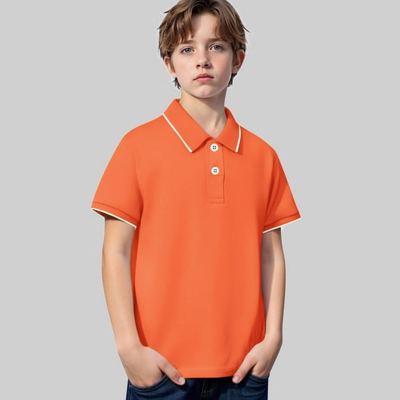 Boys' Polo Shirt Short Sleeves Kids Orange Button down Shirt Collar Shirt Boys School Uniform Shirts Size 9-10 Years Boys Clothes