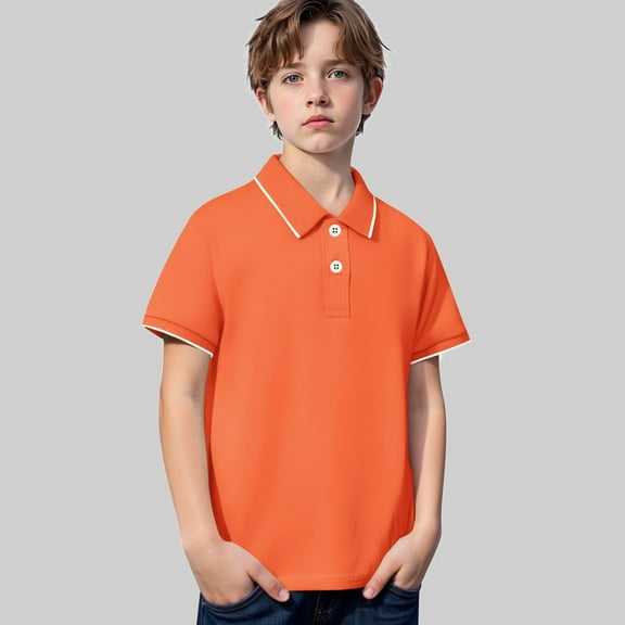 Boys' Polo Shirt Short Sleeves Kids Orange Button down Shirt Collar Shirt Boys School Uniform Shirts Size 9-10 Years Boys Clothes
