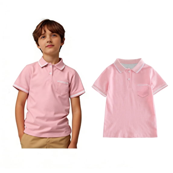 Boys Polo Shirt Short Sleeves Pink Button down Shirt Boys Casual Collared Shirt Uniform Shirts for Boys 13-14 Years Boy Clothes