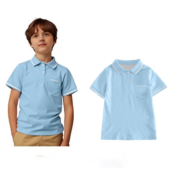 Boys' Polo Shirt Short Sleeves Sky Blue Button up Shirt Boys Collared Shirts Uniform Shirts for Boys Boys 7-8 Years Shirts