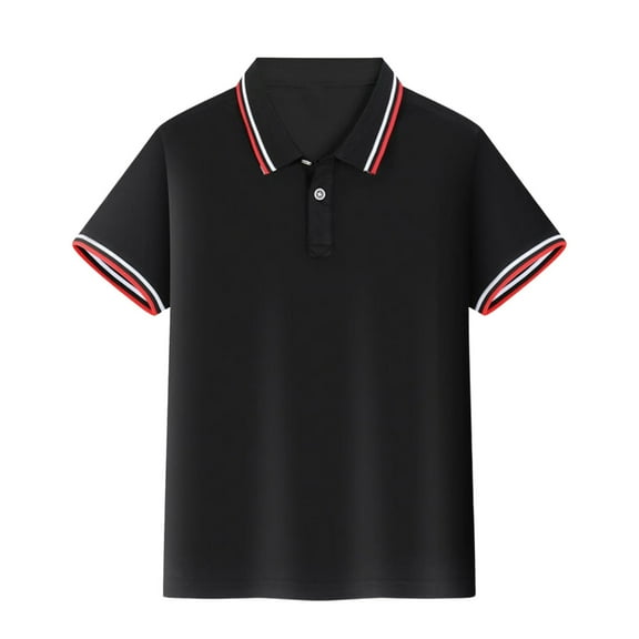 Boys Polo Shirt Size 7 Solid Color Short-Sleeve Clothes Outfit Soft Cute Beach Holiday Tee Blouses Summer Clothes,Black,XL
