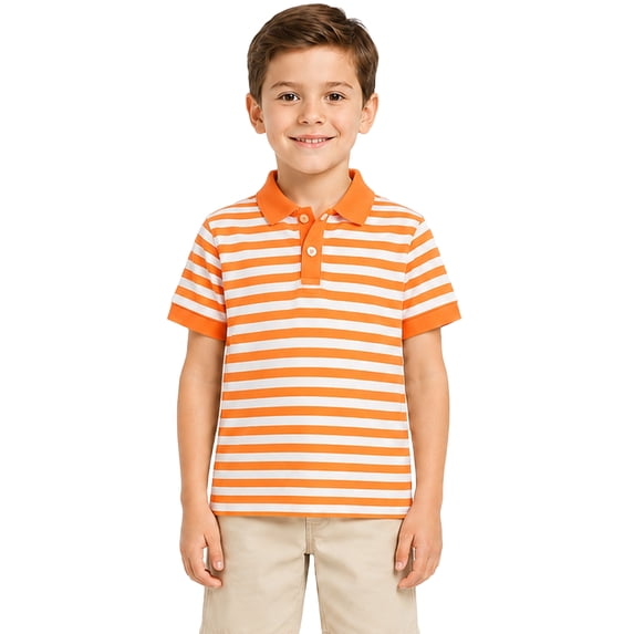 Boys Polo Shirt Striped Collar Breathable Short Sleeve Sport School Top | Moisture Wicking, Quick Dry, Stretch, Golf, Soccer Saffron,3-4 Years