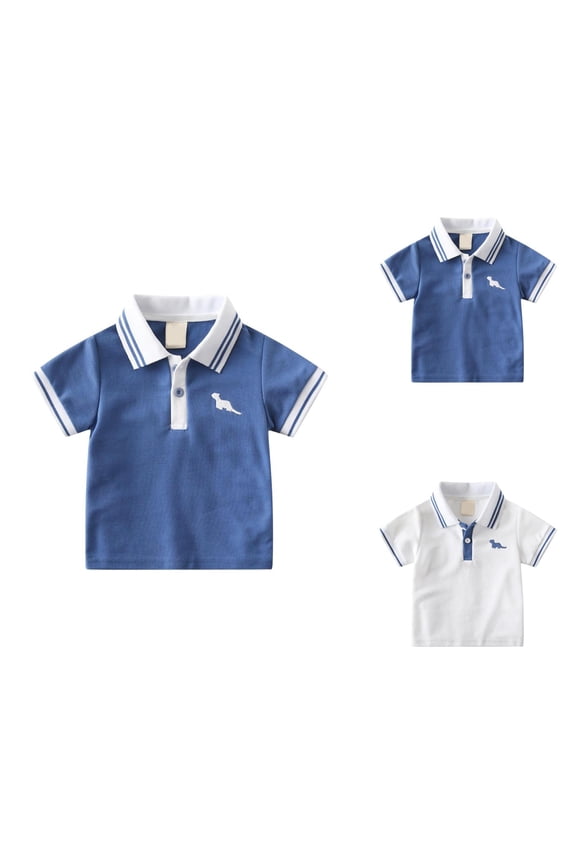 Boys Polo Shirt Summer Cute Animal Print Short Sleeve Kids Collared Shirt School Uniform 1-7 Years
