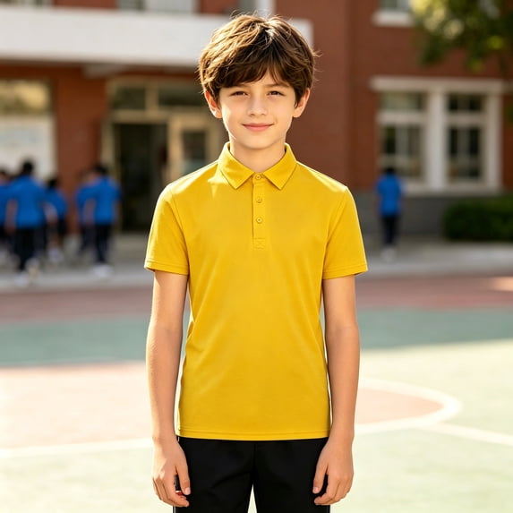 Boys Polo Shirt Yellow Lightweight Breathable School Uniform for Girls Short Sleeve Kids Collared Quick Dry Wicking Active Sports Top 5-6 Years