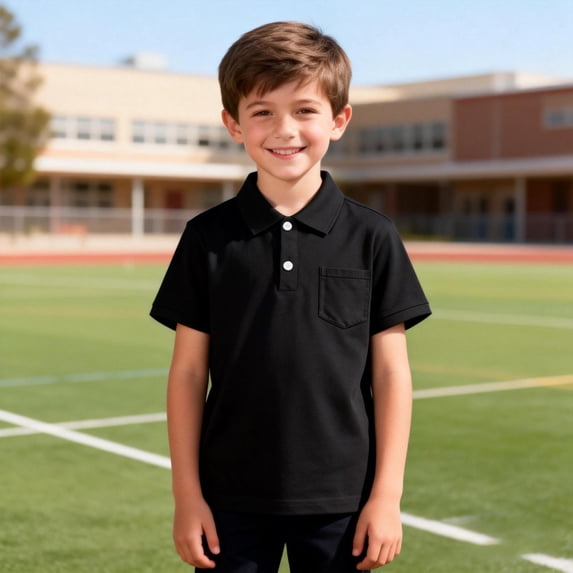 Boys Polo Shirts Black Short Sleeve Dress Shirt School Uniform Shirts Casual Collared Shirts Tween Boys' T-Shirts 11-12 Years