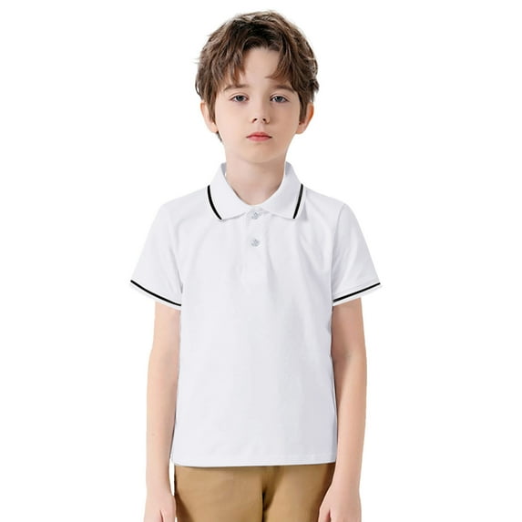 Boys' Polo Shirts Boys Short Sleeve Shirt Boys White Button down Shirt Kids Shirt for Boys 7-8 Years