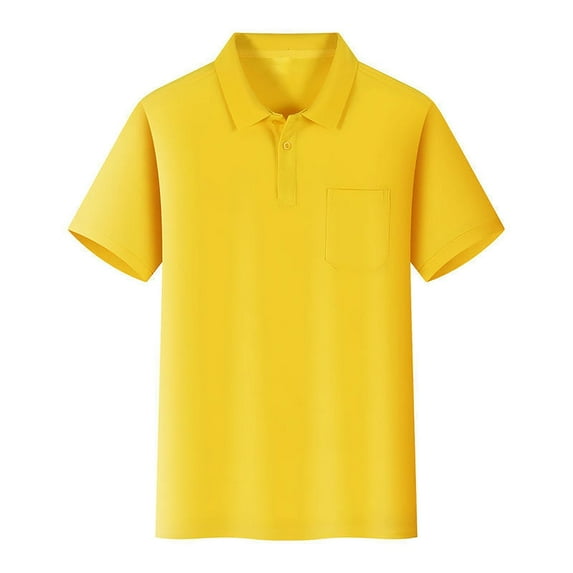 Boys Polo Shirts Button Closure Short Sleeve Polo Casual Solid Unisex Kids School Uniform Shirts with Pocket Yellow 4-5 Years