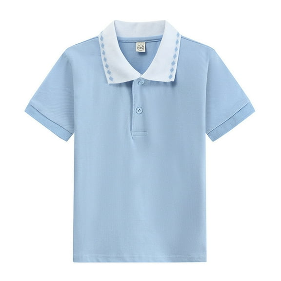 Boys' Polo Shirt Light Blue Tshirt Boys Short Sleeve Polo Shirts Boys Button Down Shirt 12-13 Years