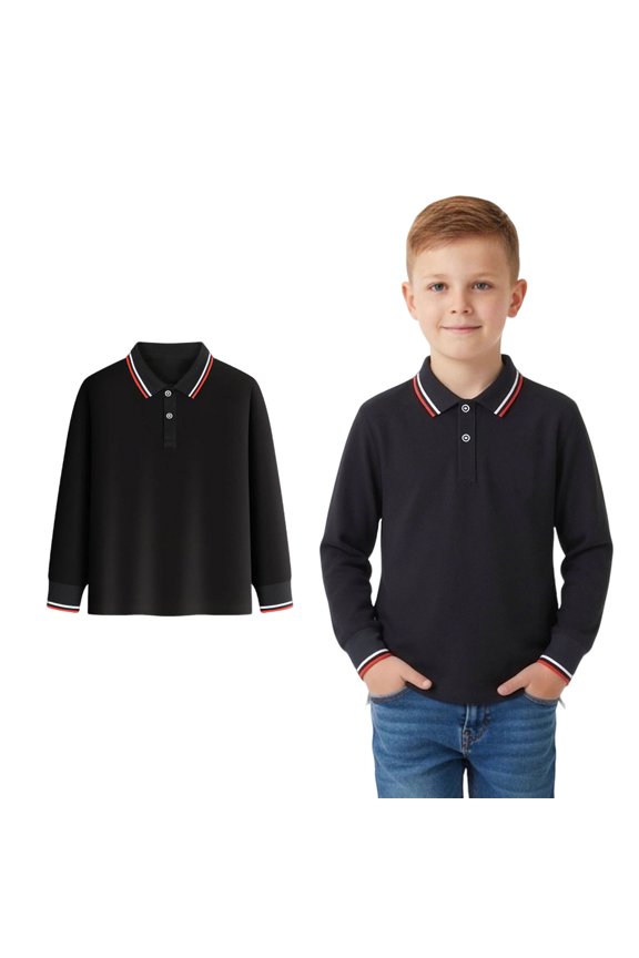 Boys' Polo Shirts Long Sleeve Black Button up Shirt Boys Back to School Clothes 4-5 Years Boys Shirts