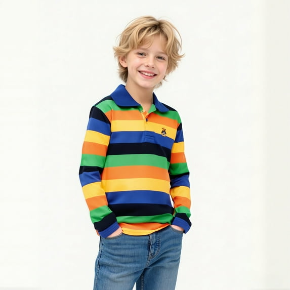 Boys Polo Shirts Long Sleeve Boy Striped Button down Shirt School Uniforms Classic Tween Boys 11-12 Years Shirts