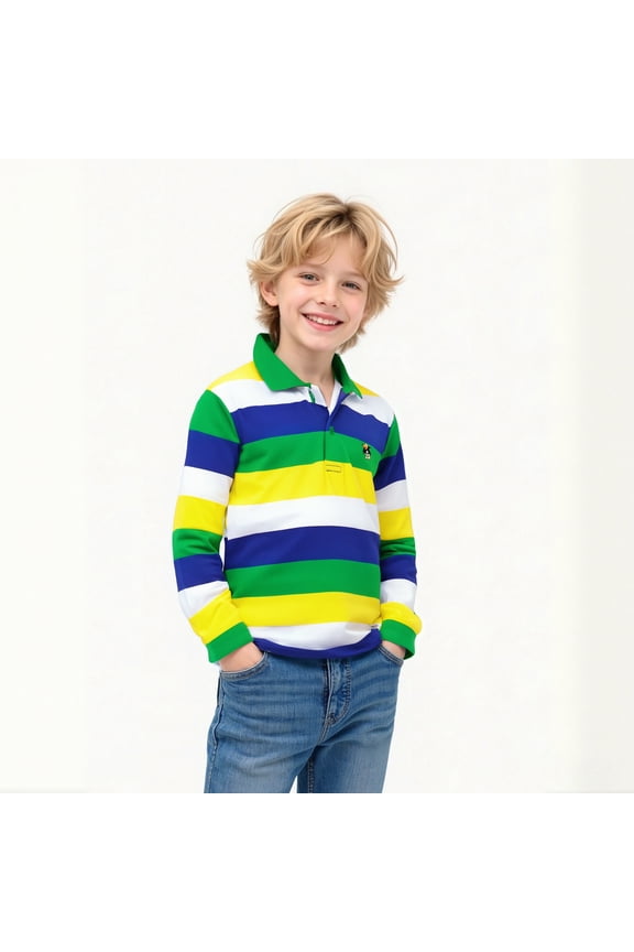 Boys Polo Shirts Long Sleeve Boys Striped Button down Shirt School Uniforms Boys Collared Shirts Kids Boys Shirts Size 5-6 Years