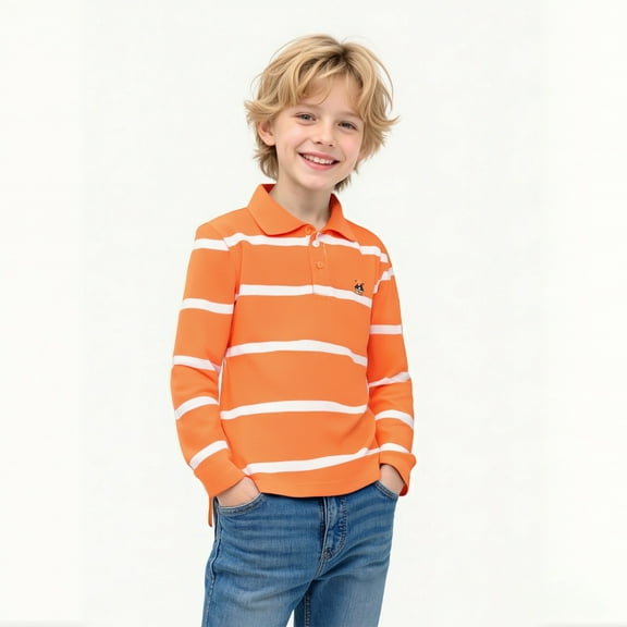 Boys Polo Shirts Long Sleeve Boys Striped Button down Shirt School Uniforms Collared Shirt Kids Boys 4T Shirts