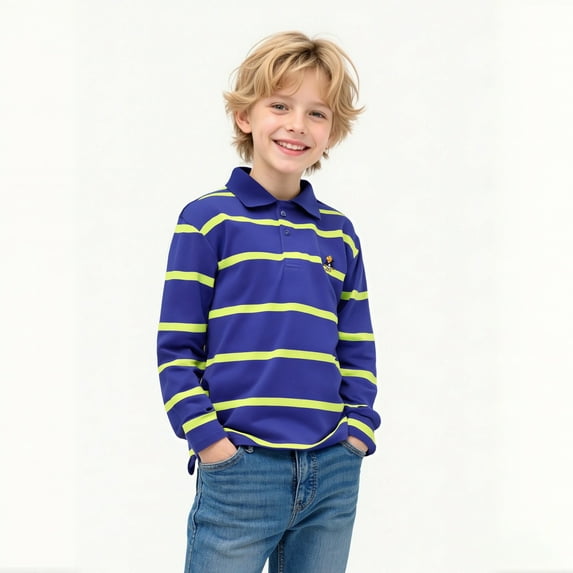 Boys Polo Shirts Long Sleeve Boys Striped Button up Shirt Boys Uniform Shirts Casual Teen 13-14 Years Boy Shirts